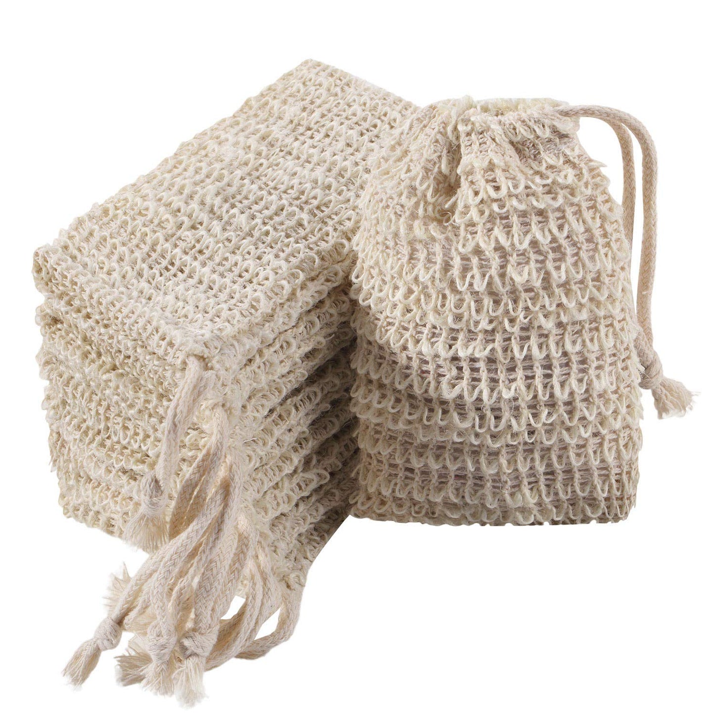 Trounistro 40 Pack Soap Exfoliating Bag Pouch Soaps Saver Natural Ramie Soaps Bag Hand Made Mesh Soap Bags with Drawstring for Bath & Shower Use