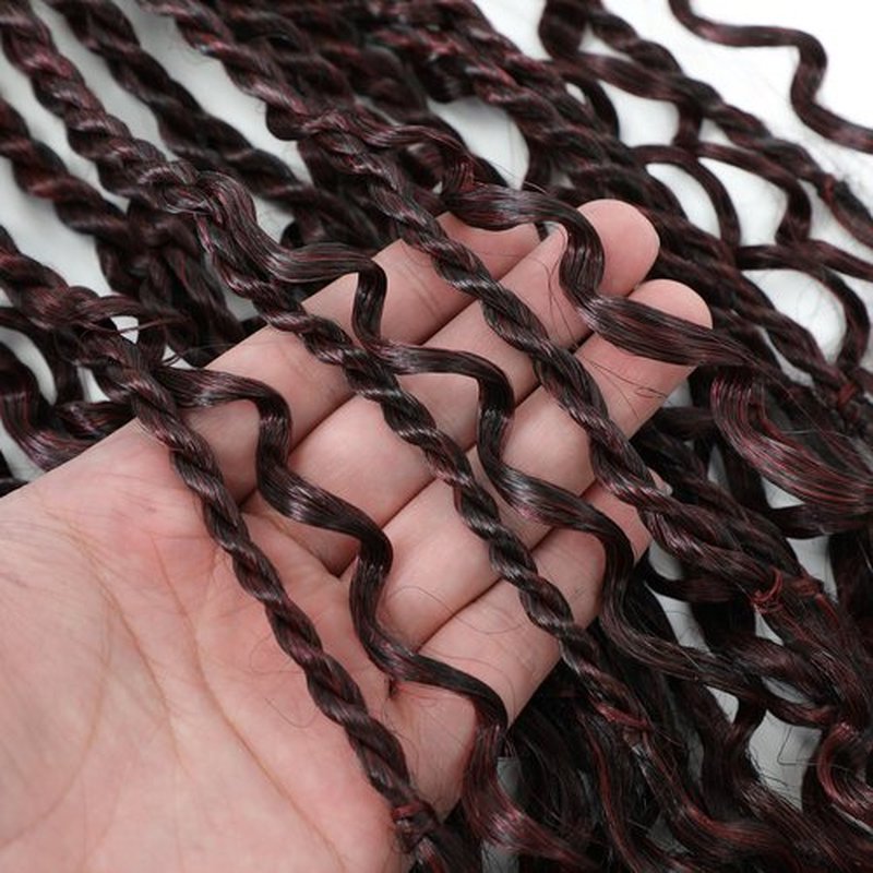 Goddess Twist Braids Crochet Hair With Curly Ends Senegalese Twist Braids Crochet Braids 6 Packs ombre black Burgundy Crochet Synthetic Braiding Hair Extension for Black Women (14inch, Tbug)