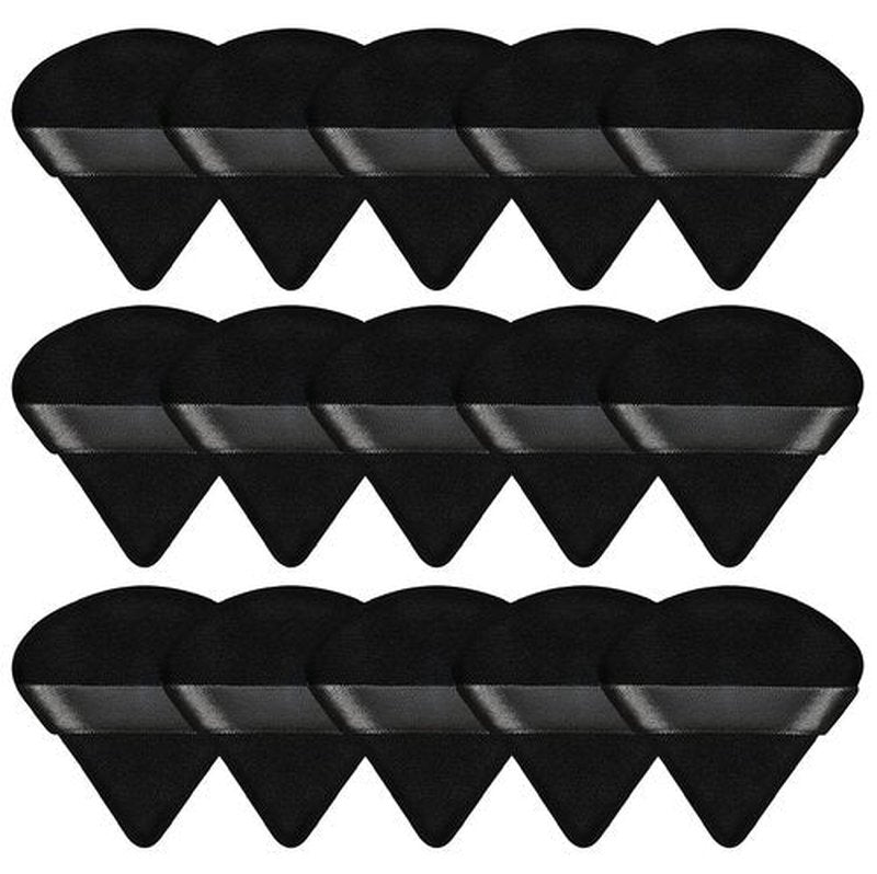 Pimoys 15 Pieces Powder Puff Triangle Makeup Sponge Setting Powder Puffs for Loose Powder Velour Puff for Face Exquisite Makeup Eyes Contouring, Blender Sponge Beauty Makeup Tool(Black)