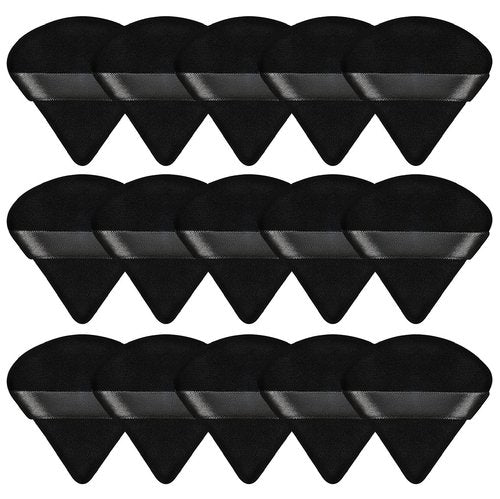 Pimoys 15 Pieces Powder Puff Triangle Makeup Sponge Setting Powder Puffs for Loose Powder Velour Puff for Face Exquisite Makeup Eyes Contouring, Blender Sponge Beauty Makeup Tool(Black)