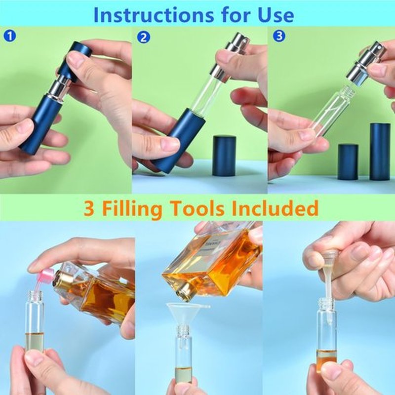 Yikimyfo 5 Pcs Mini Refillable Perfume Bottle Travel, 6ml/0.2oz Portable Travel Perfume Atomizer Cologne Sprayer Empty Perfume Spray Bottle for Traveling and Outgoing