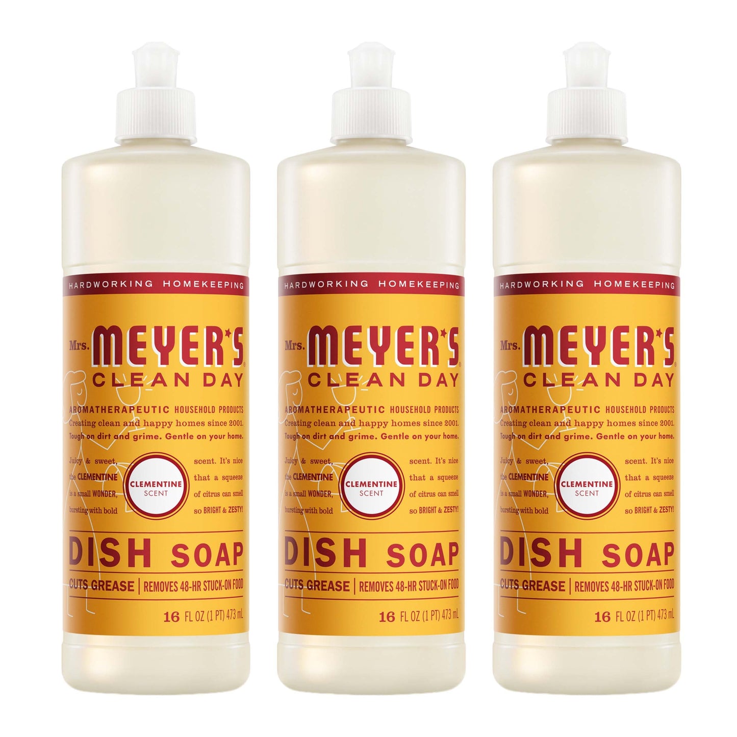 Mrs. MEYER'S CLEAN DAY Dish Soap, Clementine Scent, 16oz (Pack of 3)