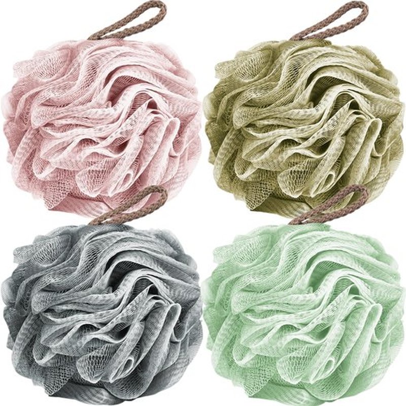 Fu Store Bath Sponges Shower Loofahs 50g Mesh Balls Sponge for Body Wash Bathroom Men Women - 4 Pack Scrubber Cleaning Loofah (50g Multi Color)