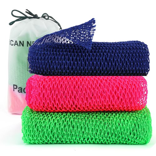 3 Pieces African Net Sponge, African Exfoliating Net Rip-Resistant Loofah Exfoliating, Body Back Scrubber for Shower, Long Nylon Exfoliating Back Washcloth Towel for All Skin Daily Use