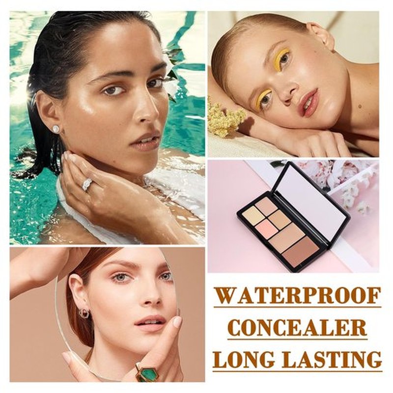6 Colors Correcting Concealer Palette, Waterproof Long Lasting Full Coverage Contouring Foundation Concealer Palette, Makeup Cream Contour Highlighting Concealer Palette Makeup Kit with Brush（#02）
