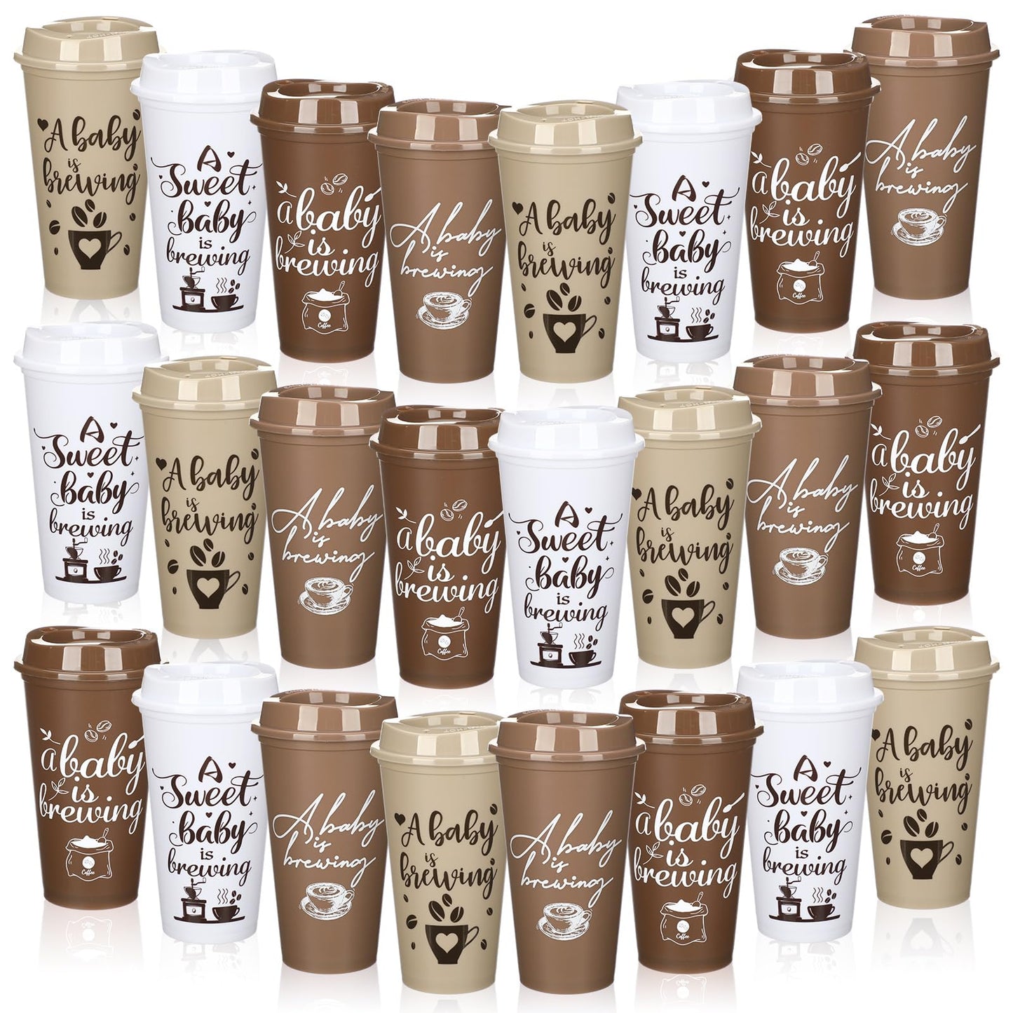 Ferrochef 24 Pcs Baby Is Brewing Cups with Lid 16 oz Babies Is Brewing Baby Shower Decorations Coffee Themed Birthday Tumblers Bulk Plastic Cups for Gender Reveal Party Supplies Guest Gift