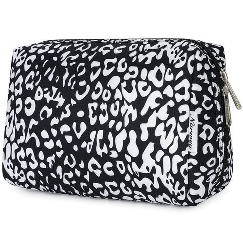 Large Makeup Bag Zipper Pouch Travel Cosmetic Organizer for Women (Large, Black Leopard)