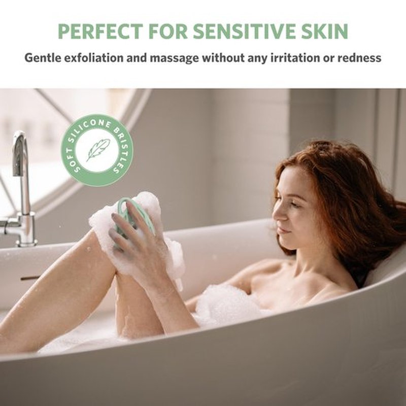 Sndyi Silicone Body Scrubber, Gentle Exfoliating Body Scrubber for Sensitive Skin, Leaf Shaped Shower Scrubber for Body with Lathering Bristles, Silicone Loofah Body Brush for Showering, Green