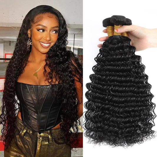 Saluna Deep Wave Bundles Human Hair 28 28 28 Inch Full And Thick 3 Bundles 12A 100% Unprocessed Brazilian Virgin Human Hair Bundles Soft Curly Bundles Human Hair