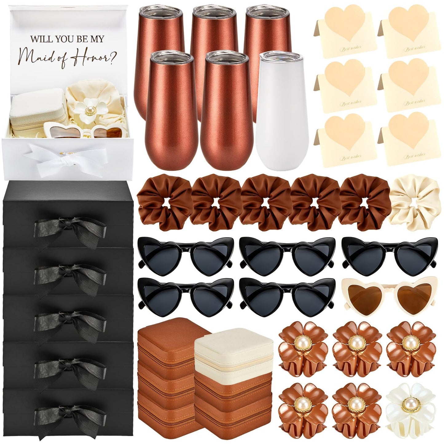 44Pcs Bridesmaid Proposal Gifts Bridesmaid Box Set Will You Be My Bridesmaid Bulk Maid of Honor Gifts with Gift Box Stainless Steel Champagne Tumbler Cards for Bridal Shower Wedding Bachelorette
