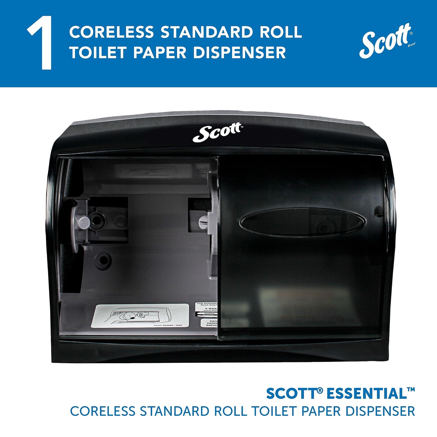 Scott Professional Coreless Standard Roll Toilet Paper Dispenser (09604), Black, Holds 2 Rolls, Wall Mounted, Commercial Grade (Qty 1)