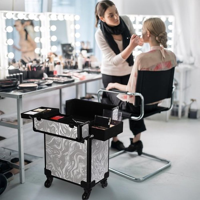 BYOOTIQUE Rolling Makeup Train Case Aluminum Cosmetic Case Portable Makeup Organizer Suitcase with Removable Wheels Cosmetic Trolley Organizer Salon Makeup Artist,CoyoteButtes Graystonee
