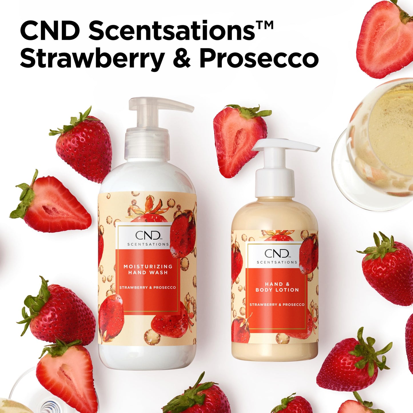CND Scentsations Hand & Body Lotion, Deep Moisturizing and Hydrating Formula for Dry Damaged Skin, Dermatologically Tested, Strawberry & Prosecco, 8.3 fl. oz