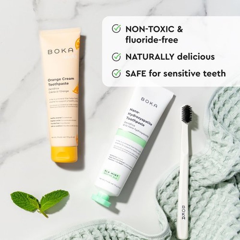 Boka Fluoride Free Toothpaste - Nano Hydroxyapatite, Remineralizing & Whitening - Dentist Recommended for Adult, Kids - Ela Mint, Orange Cream Natural Flavor, 4oz 2Pk - US Manufactured