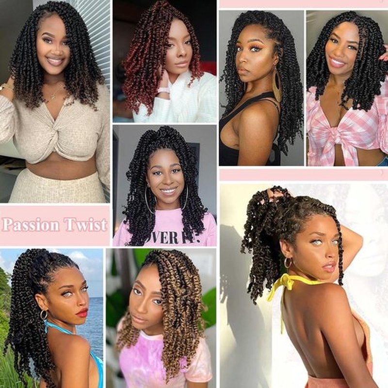 Alrence Passion Twist Crochet Hair 8 Packs Pre twisted Passion Twist Hair For Women Soft Bohe Pre-looped Crochet Braids (14 Inch (Pack of 8), 4#)