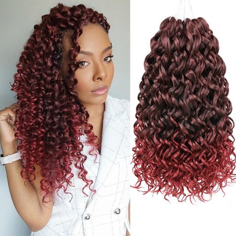 ZRQ 14 Inch GoGo Curl Crochet Hair 8 Packs Burgundy Beach Curl Crochet Hair For Women,Synthetic Deep WaveTwist Crochet Hair Natural Water Wave Crochet Hair (14Inch,Tbug)