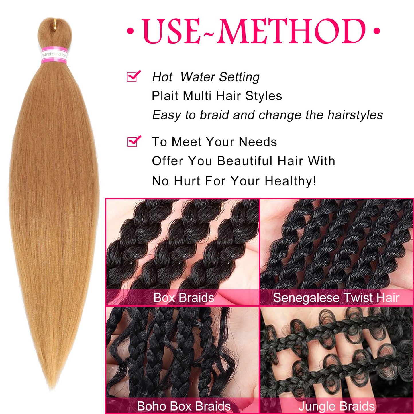 Dorsanee Honey Blonde Braiding Hair Pre Stretched 20 Inch 8 Packs Braiding Hair Extensions for Crochet Box Braids Twists Locs Hair Itch Free Soft Yaki Texture Hot Water Setting (20inch,#27)