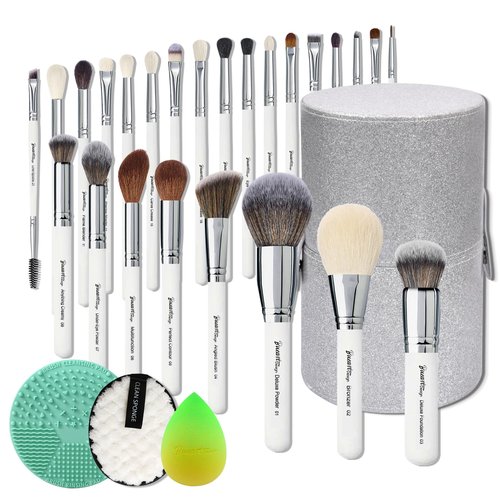 Bueart Design Pro Makeup Artist Deluxe Labeled Best Makeup Brushes Set Real Natural Goat Hair horse hair Professional Brush set with Luxury Extra Large Holder