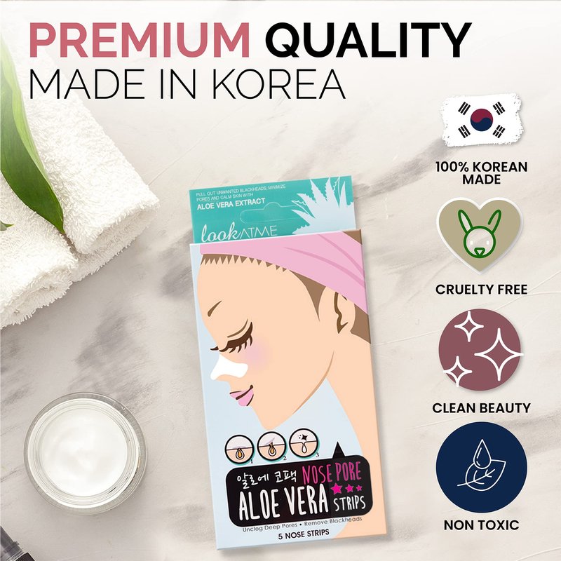LOOKATME Nose Pore Strips (2-Pack, 10 Nose Strips). Korean Skin Care Blackhead Remover with Aloe Vera. K Beauty Pore Cleaner and Pore Extractor. Acne Mask for Blackhead Removal. Adhesive Pore Mask.