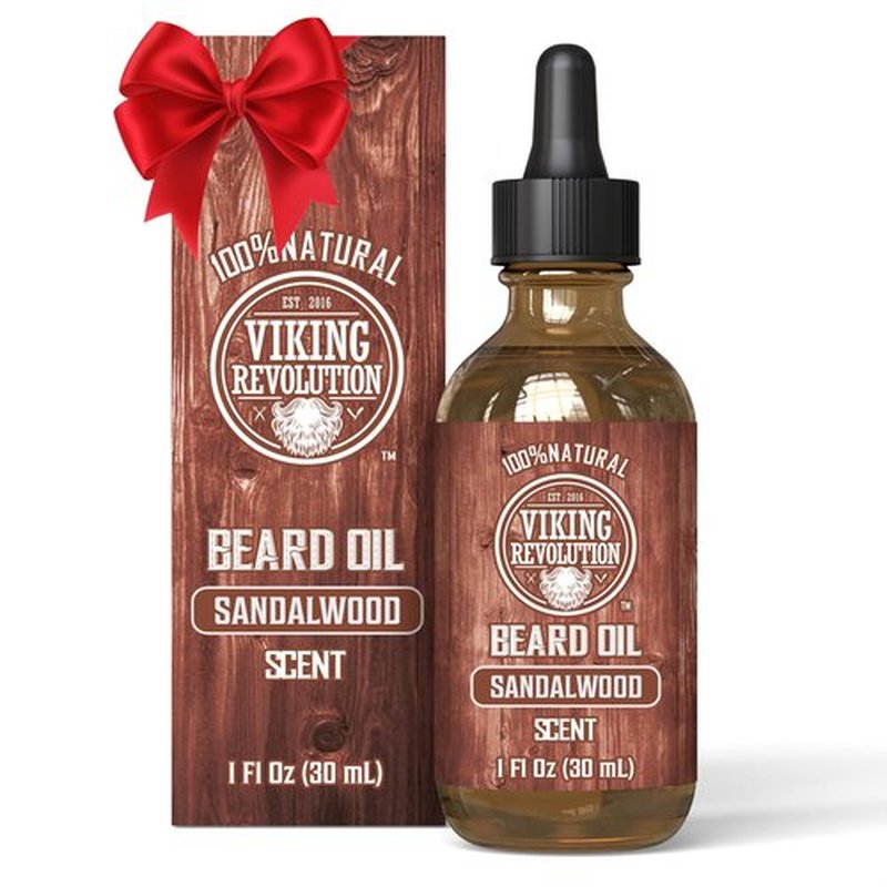 Viking Revolution Sandalwood Beard Oil for Men - Natural Mens Beard Oil with Argan Oil and Jojoba Oil - Beard Softener, Strengthens and Moisturizes - Beard Conditioner for Men (Sandalwood, 1 Pack)