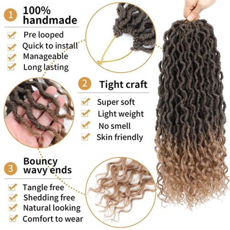 Goddess Locs 18 Inch 4/27 Faux Locs Crochet Hair Pre Looped Crochet Locs for Black Women Soft Loc Crochet Hair with Curly Ends(18 Inch,6 Packs,4/27)