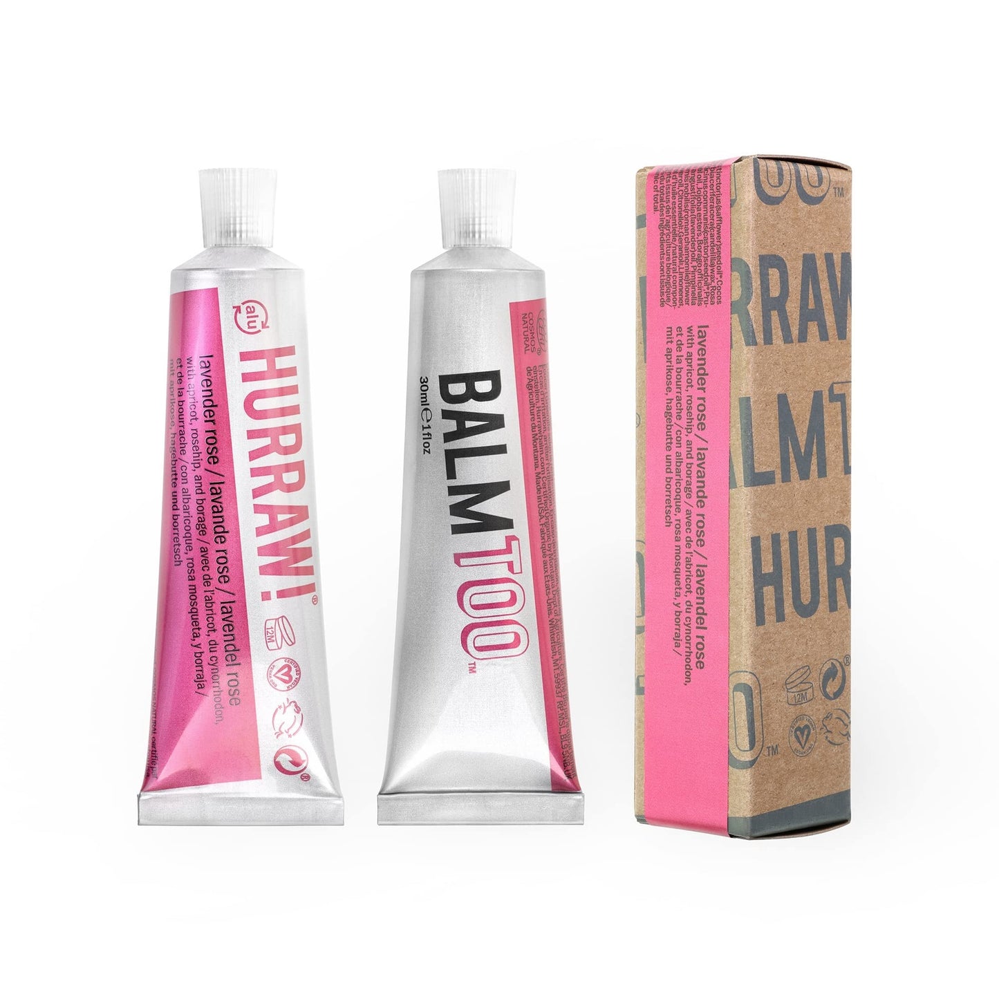 Hurraw! Balmtoo Squeezable Balm, Lavender Rose: Thick, ultra-moisturizing. Anywhere application. Body, face, lips, neck, fingers, toes. 1 tube = 7 sticks of lip balm. Natural, Organic. Made in USA