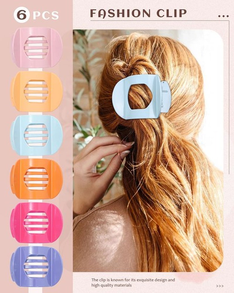 6 PCS Flat Hair Clips for Women Medium Non-slip Flat Claw Clip Strong Grip Hair Claw Clips Hair Barrettes for Thin Hair (Orange+Lavender+Pink+Ginger+Rose Red+Light Blue)