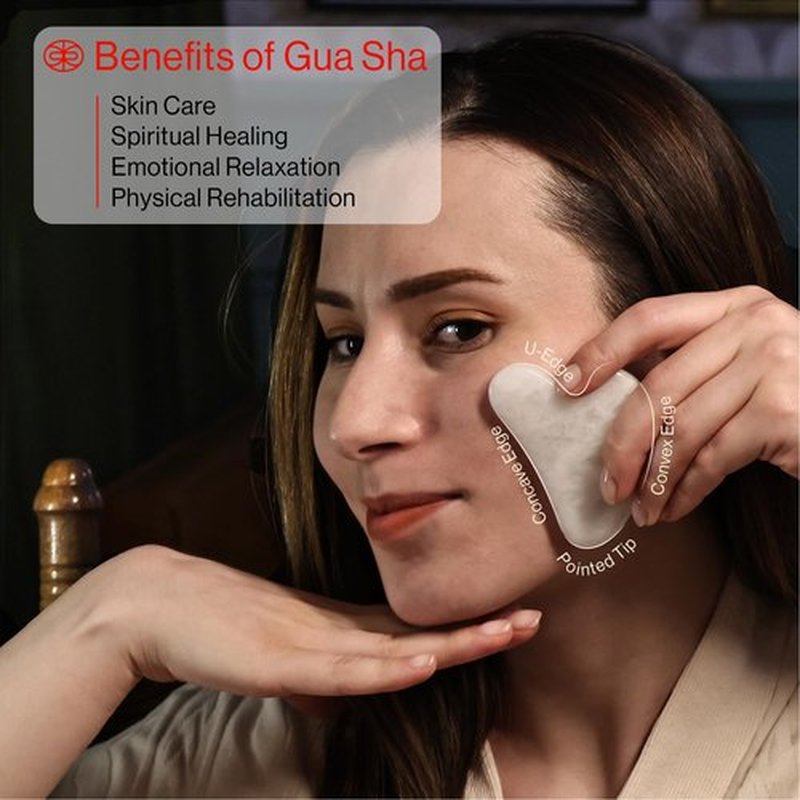 Rena Chris Gua Sha Facial Tools, Natural Jade Stone Guasha, Manual Massage Sticks for Jawline Sculpting and Puffiness Reducing, Gua Sha Scraping Massage Tool, Skin-Care Tool (White)