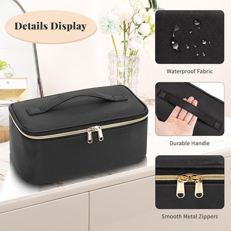OCHEAL Makeup Bag, Travel Makeup Bag With Multi-Compartments,Large Capacity Cosmetic Bags Organizer For Women Girls,Waterproof Portable Pouch Toiletry Bag Make Up Case-Black