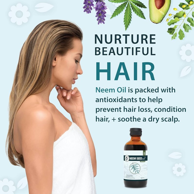 Zatural 100% Pure Neem Seed Oil - Cold Pressed Natural Oil for Skin & Hair | 8 Fl Oz Glass Bottle