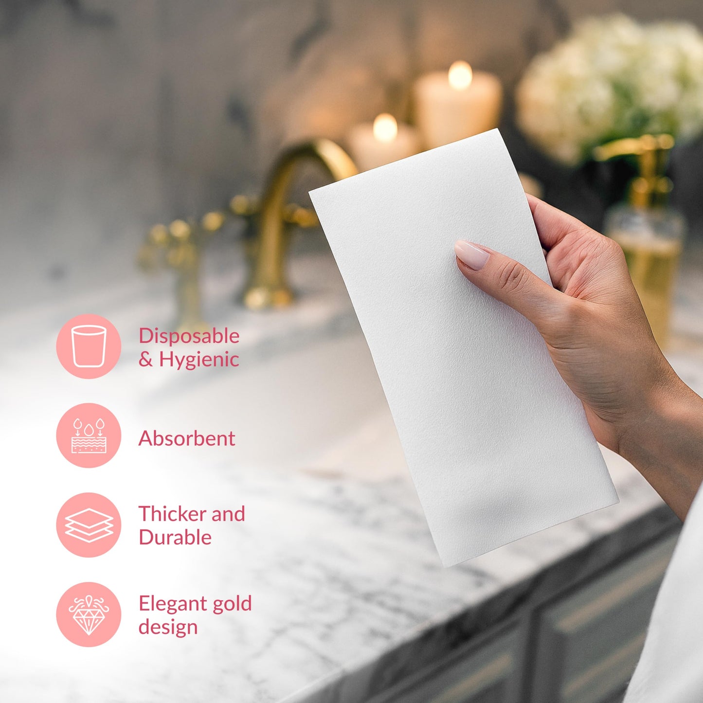 Prestee 100 Linen Feel Disposable Paper Towels - Hand Towels for Bathroom - Cloth-Like Napkins for Weddings, Events, and Dinners - Paper Napkins Ideal for Home, Office - White, 12 x 17 Inches