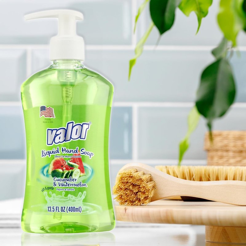 Valor Moisturizing Liquid Hand Soap - Cucumber & Watermelon Scent | 13.5 Fl Oz, Pack of 6 - All Skin Types