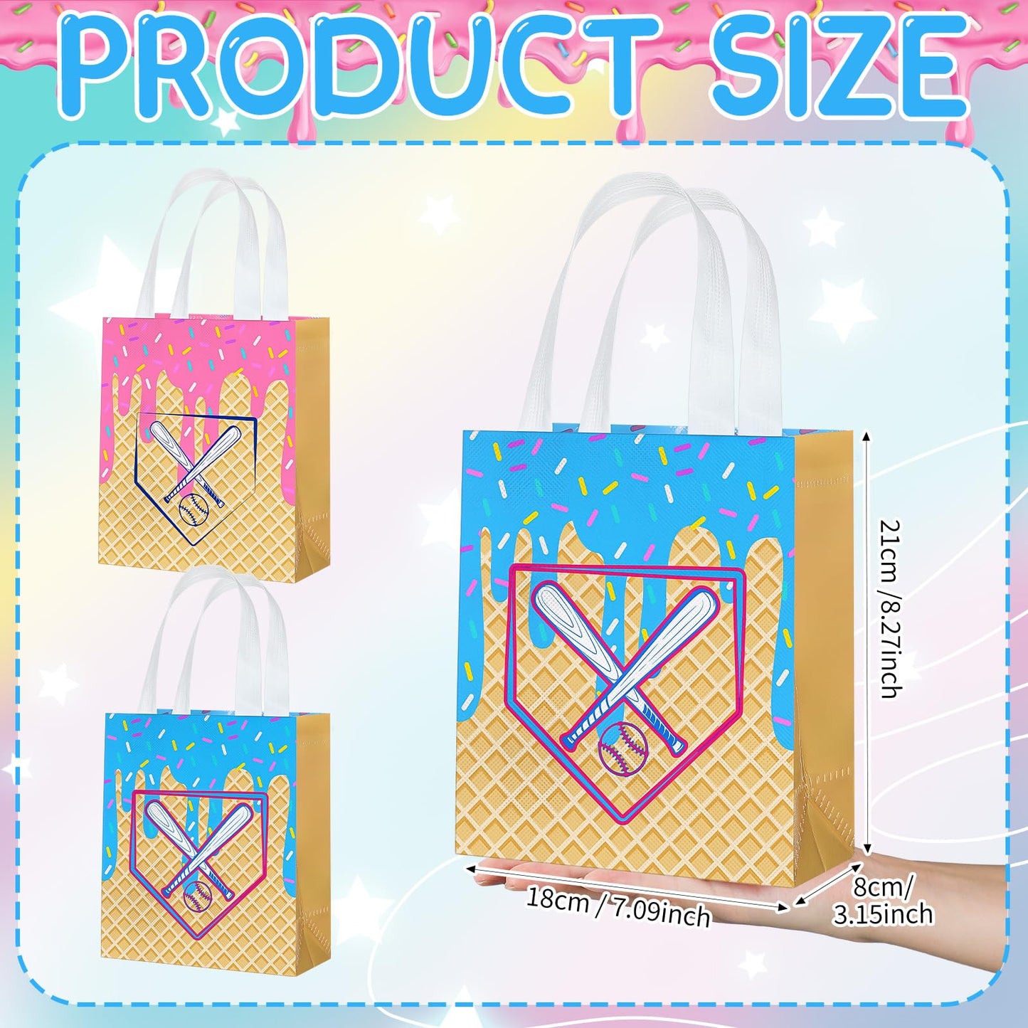 AmazingSpark 24 Pcs Non Woven Baseball Drip Gift Bags with Handles Ice Cream Baseball Drip Birthday Snack Goodie Treat Bag for Team Gift Sport Theme Decor Camping Party Favor