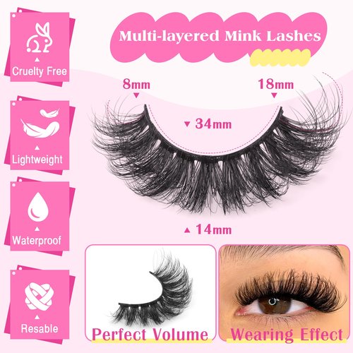 Wispy False Eyelashes Fluffy Mink Lashes Natural Look Cat Eye Lashes Pack 10 Pairs Fake Eyelashes Like Extensions 5D Volume Strip Lashes 18mm Mink Eyelashes by TNFVLONEINS
