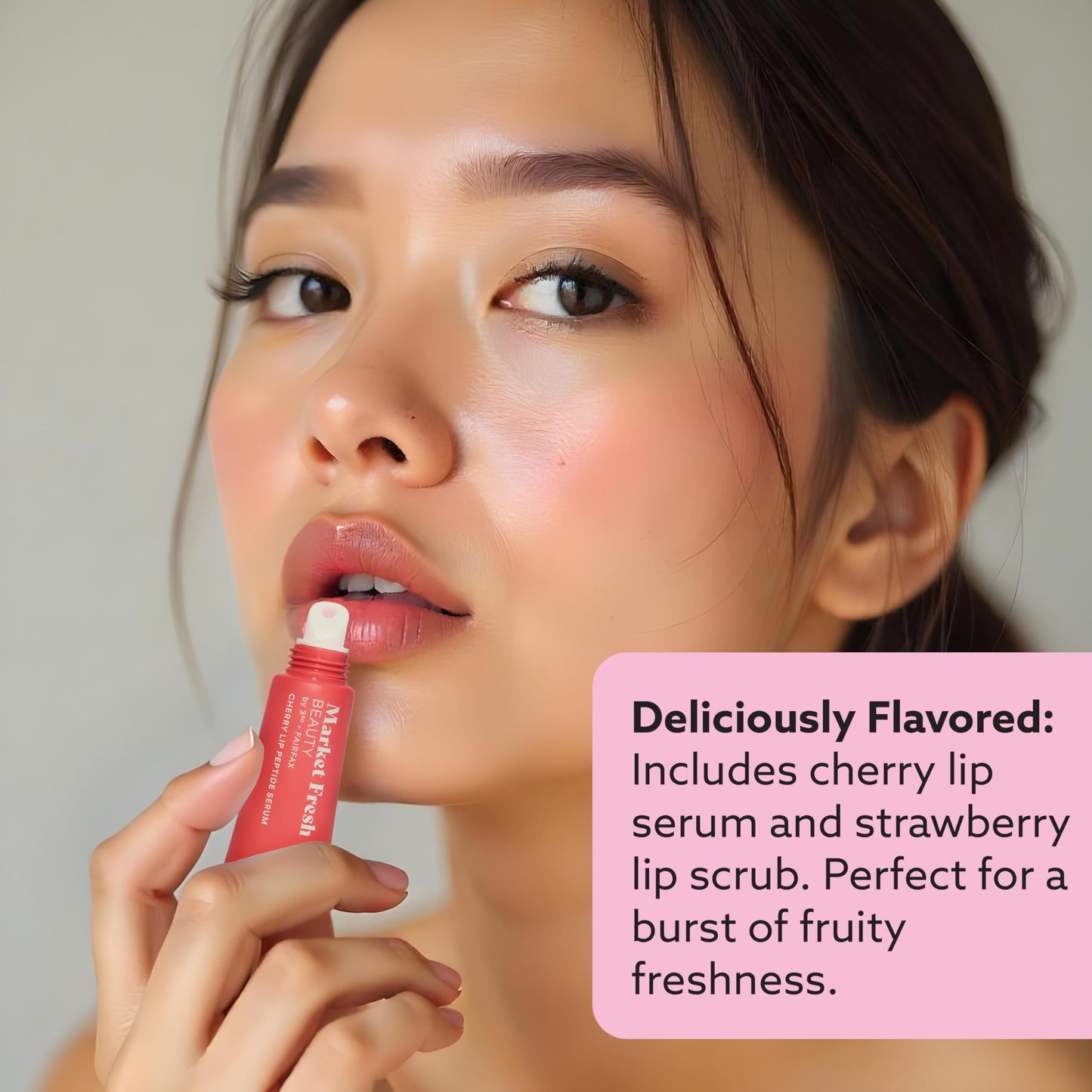 Market Fresh Beauty Lip Peptide Treatment - with Exfoliating Strawberry Scrub and Cherry Serum - for Hydrating, Plumping, Clean Beauty Lip Care