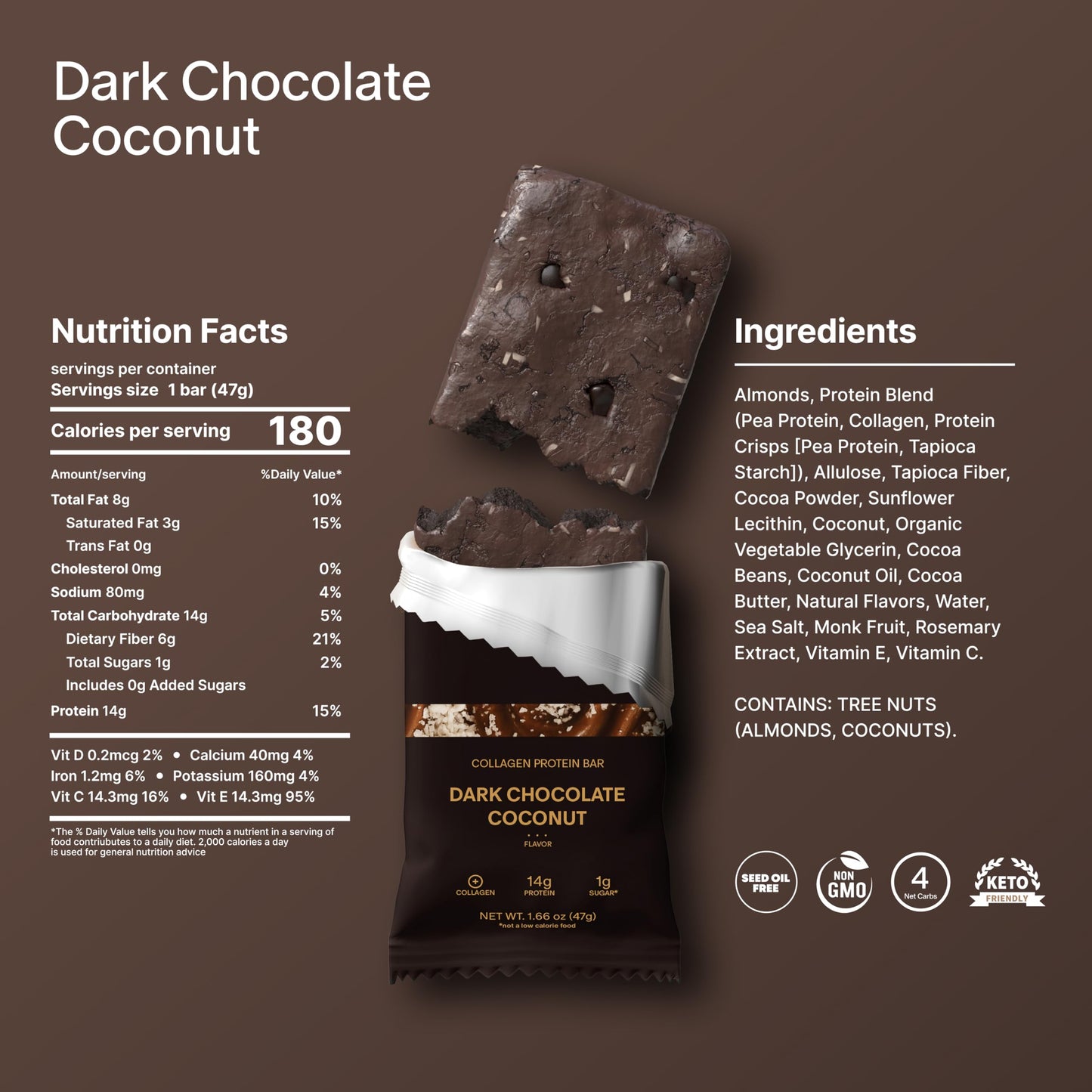 Stars + Honey Protein Bars, Dark Chocolate Coconut, 14g Protein, 1g Sugar, with Collagen Peptides, Dairy Free, Soy & Gluten Free Snacks, Keto Friendly, No Seed Oils or Sugar Alcohols, 10 Pack
