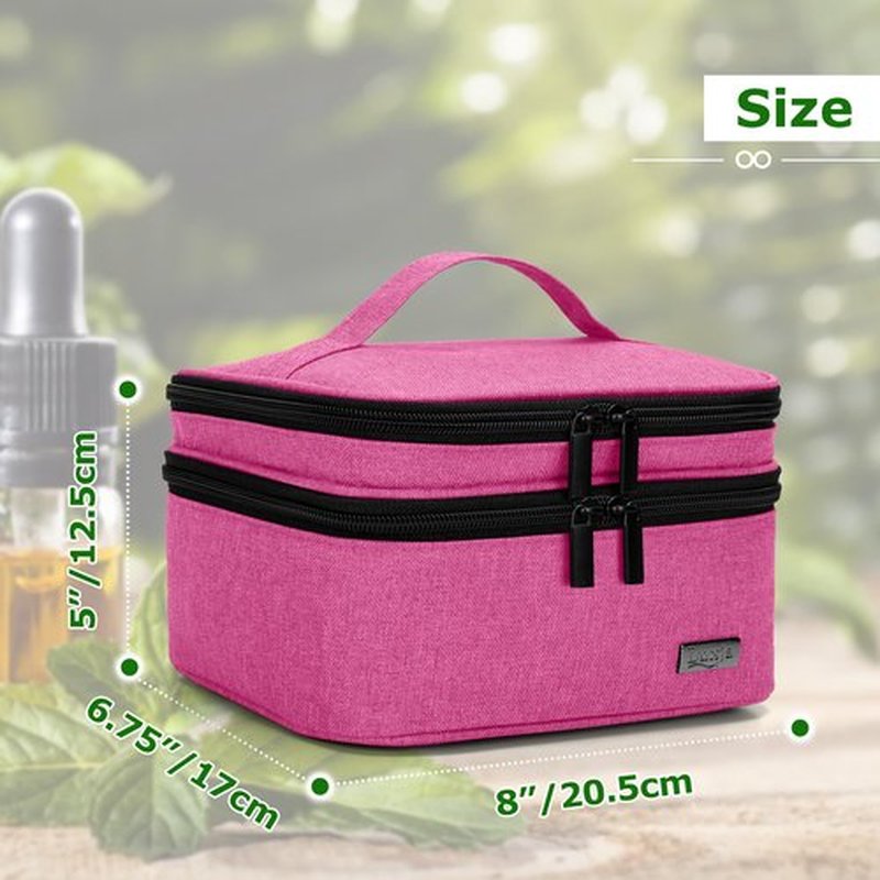LUXJA Essential Oil Carrying Case - Holds 30 Bottles (5ml-30ml, Also Fits for Roller Bottles), Double-Layer Organizer for Essential Oil and Accessories, Pink (Bag Only)