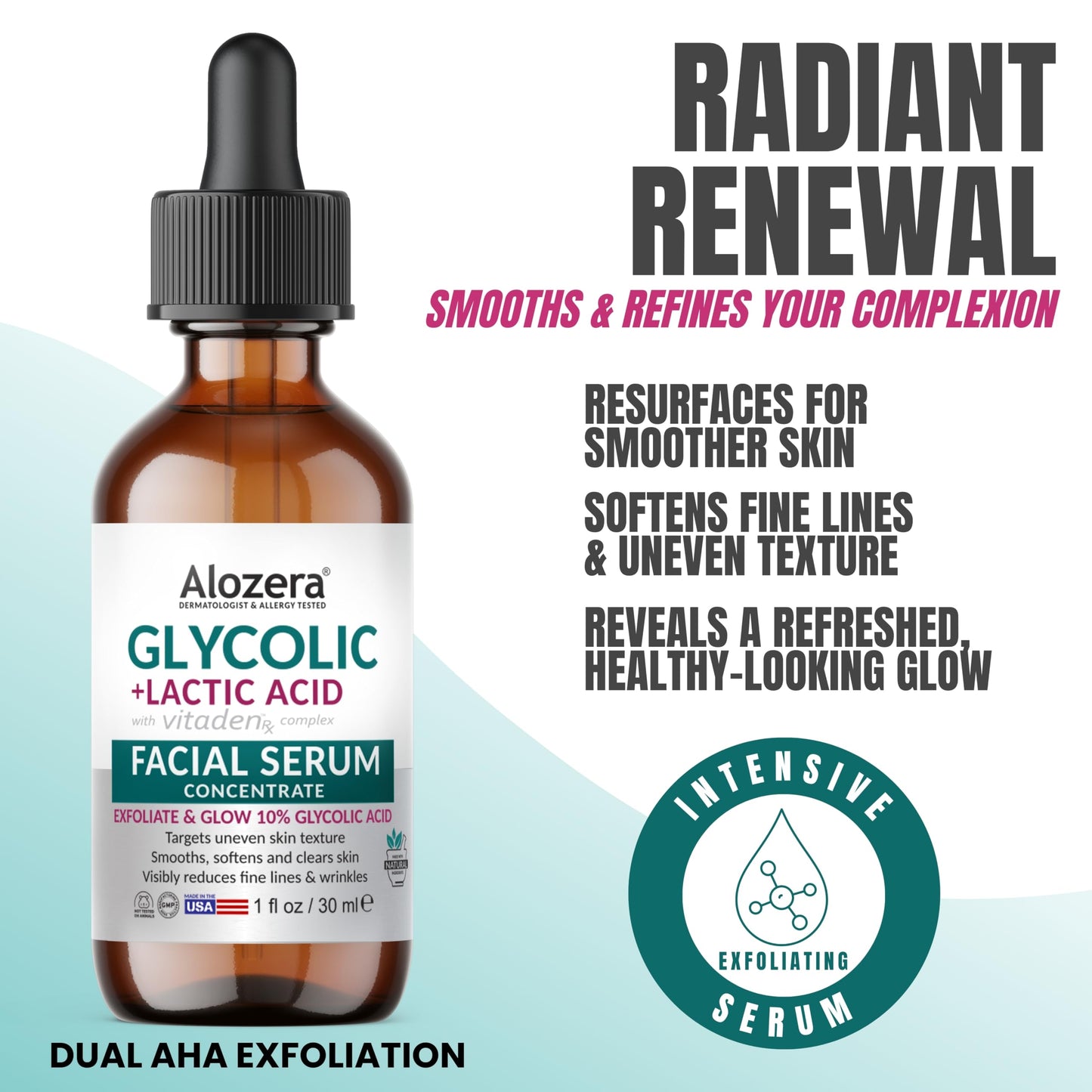 Alozera Face Serum Set of 4 with Retinol, Collagen, Vitamin C, Niacinamide, Hyaluronic Acid & Glycolic Acid, Exfoliating, Hydrating, Brightening, Anti-Aging Skincare, Serum Gift Pack of 4