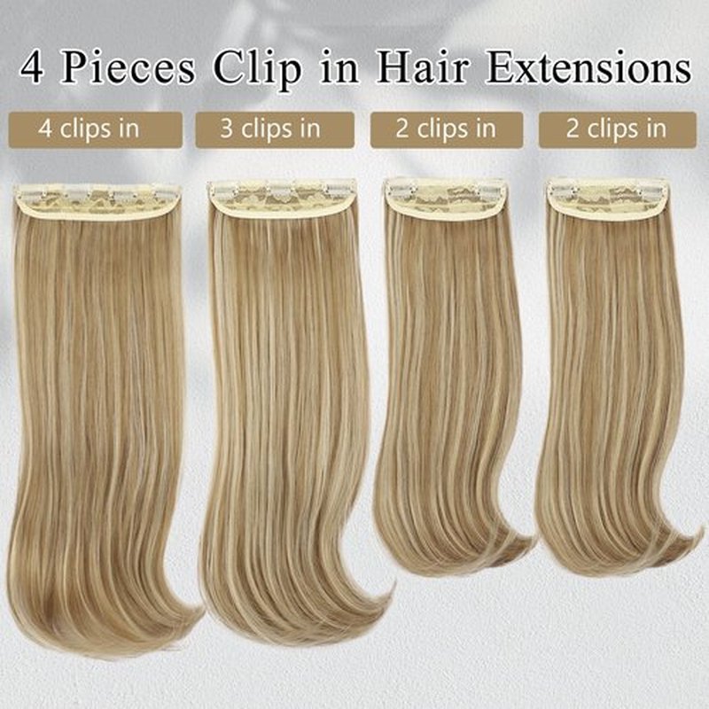 FREEMEIGE Clip in Hair Extensions Blonde Hair Extensions Stright Layered Hair Extensions 20 Inch Thick Long Invisible Lace Weft Hair Extensions for Women