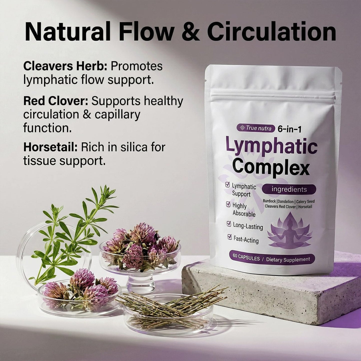true nutra Lymphatic Complex，Lymphatic Complex，Natural Ingredients，60 Soft Capsules