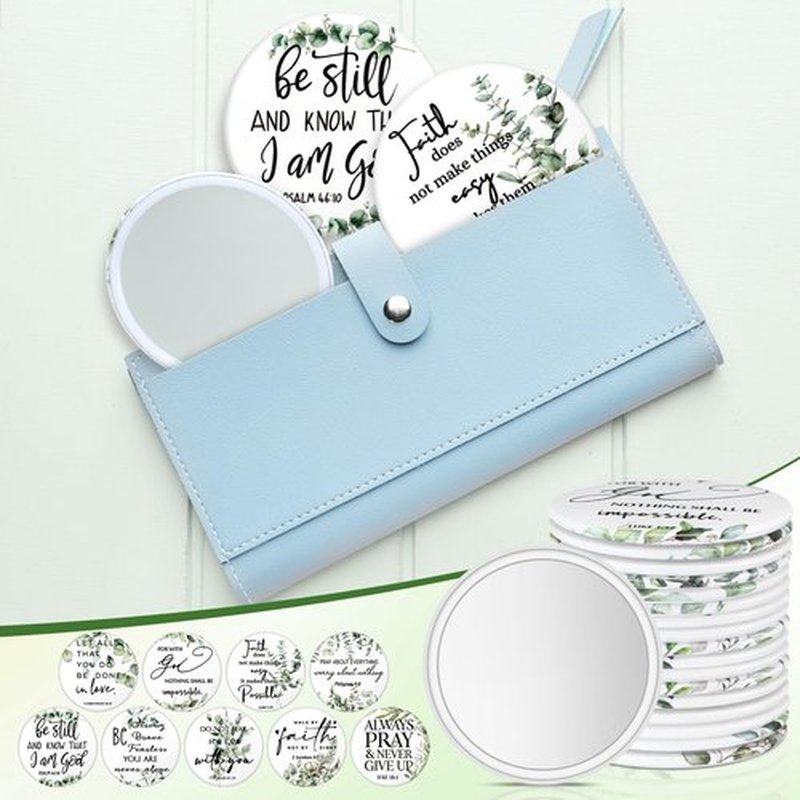 GlikCeil 36 Pcs Mini Christian Compact Mirror Bulk Inspirational Bible Verse Pocket Mirrors Portable Circle Makeup Mirror Thank You Gifts for Women Girl Volunteer Employee Church Sunday School Student