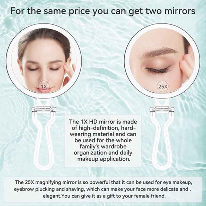 B Beauty Planet 25X Magnifying Mirror, 5-Inch Double-Sided Handheld Mirror with Adjustable Stand, Ideal for Travel and Daily Makeup Application