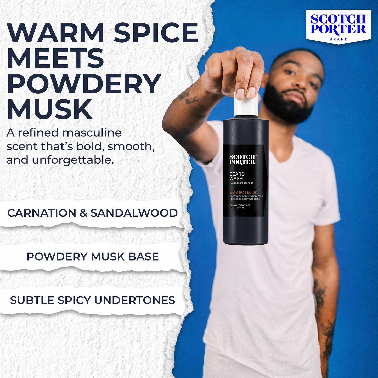 Scotch Porter Moisturizing Beard Wash Shampoo, Warm Spice & Musk