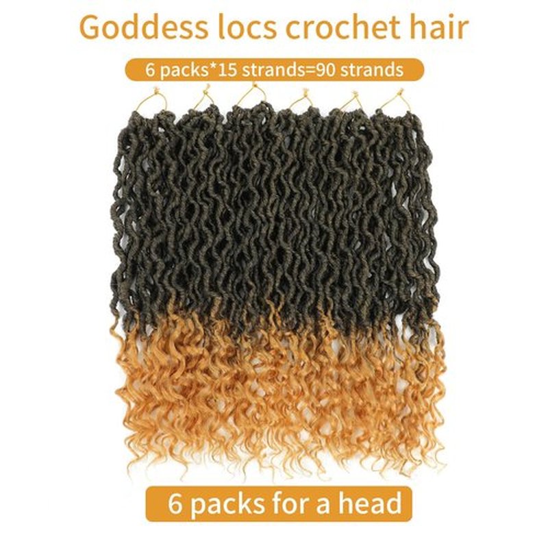 Goddess Locs Crochet Hair 18 Inch 6 Packs Ombre Blonde Faux Locs Crochet Hair Pre Looped Crochet Locs for Black Women Soft Faux Loc with Curly Ends(1B/144, 18 Inch, 6 Packs)