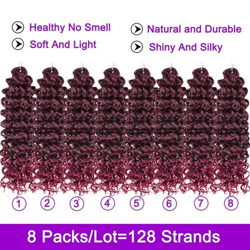 ZRQ 14 Inch GoGo Curl Crochet Hair 8 Packs Burgundy Beach Curl Crochet Hair For Women,Synthetic Deep WaveTwist Crochet Hair Natural Water Wave Crochet Hair (14Inch,Tbug)