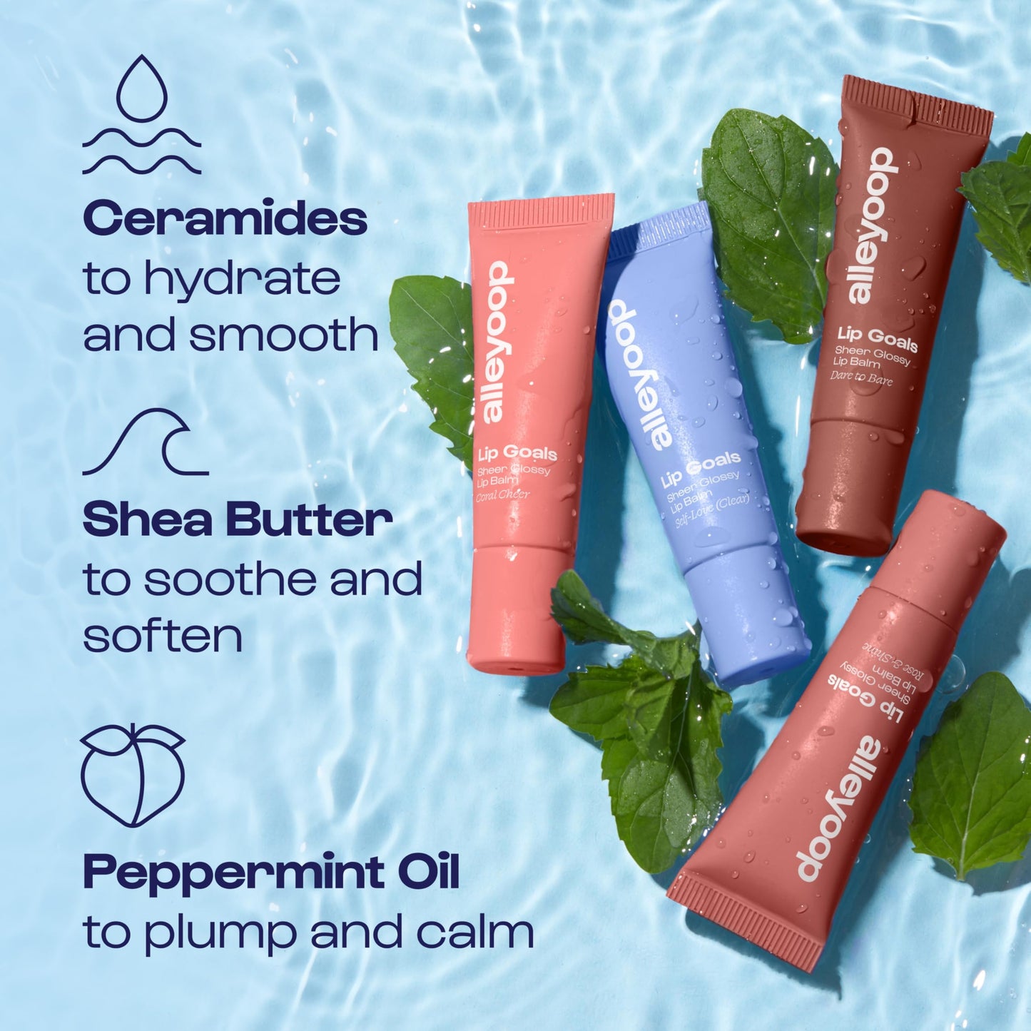 Alleyoop Lip Goals – Moisturizing Lip Balm for Women, Hydrating Lip Care for Dry Lips with Clean Vegan Ingredients, Everyday Treatment for Smooth, Soft, Nourished Lips, Sheer Bare Pink
