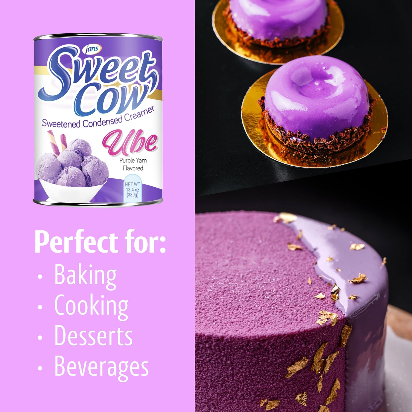 Ube Condensed Milk, 13.40 oz (Pack of 2) | Jans Sweet Cow Ube Sweetened Condensed Creamer