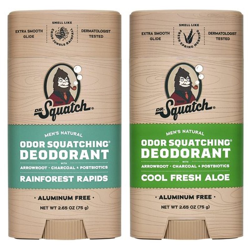 Dr. Squatch Natural Deodorant for Men – Odor-Squatching Men's Deodorant Aluminum Free - Rainforest Rapids + Cool Fresh Aloe (2.65 oz, 2 Pack)