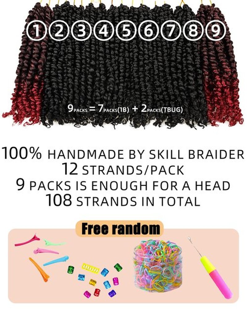 10 Inches 9 Packs Passion Twist Crochet Hair for Black Women-Mixed Color Combo Pack(7 packs 1B+2 packs T1B/BUG),Pre-twisted Pre Looped Soft Synthetic Braided Hair Extensions(10"-9 Packs,1B+TBUG)