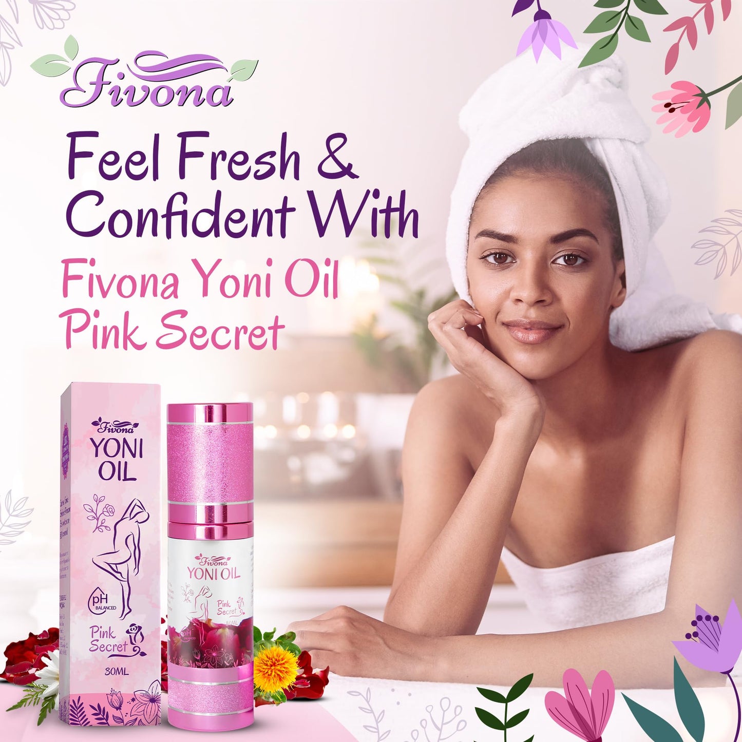 Fivona Yoni Oil Natural pH Balanced for Soothing Feminine Care - Blend of Essential Oils - Moisturizing Oil Blend for Odor Control, Detox 30ml